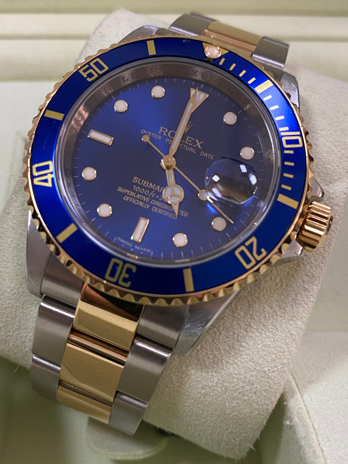 Rolex Steel and Gold Submariner Date - M Serial - Blue Dial - Pre Ceramic Blue Bezel - 16613