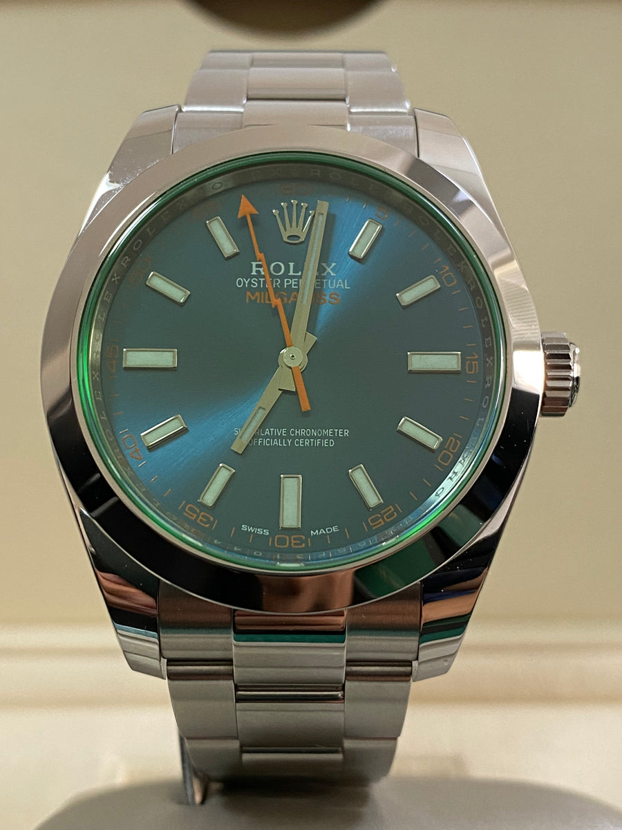 Rolex Milgauss - Blue Dial - Green Crystal - 2019 - 116400GV *FULL SET*