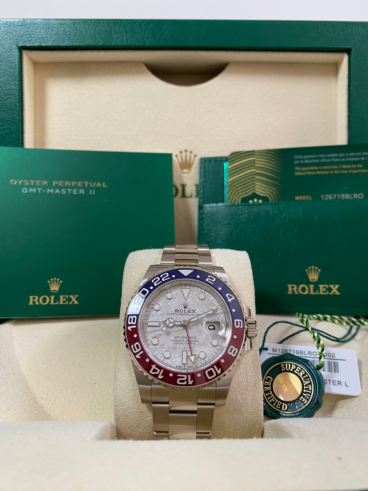 Rolex White Gold GMT-Master II - 2024 - "Pepsi" - Meteorite Dial - Oyster Bracelet - 126719BLRO *FULL SET*