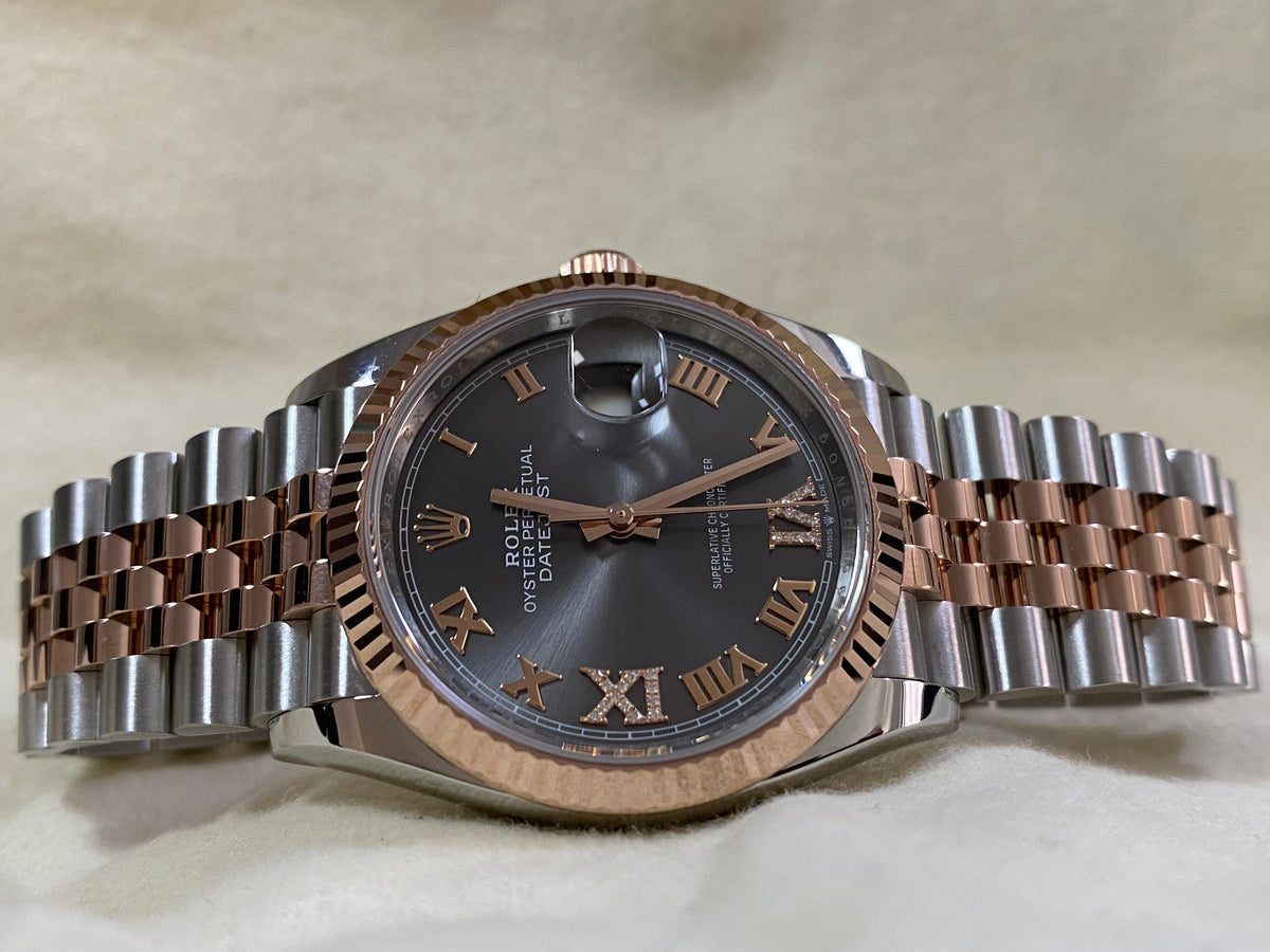 Rolex Everose Rolesor Datejust 36 - 2024 - Fluted Bezel - Dark Rhodium Roman Dial - Jubilee Bracelet - 126231 *FULL SET*