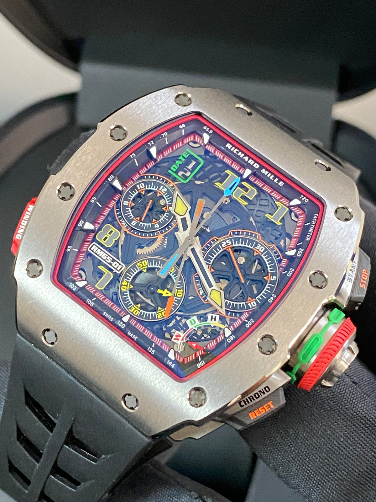 Richard Mille Split-Seconds Chronograph Titanium - 2023 - Skeleton Arabic Dial - Rubber Bracelet - RM65-01 *COMPLETE SET*