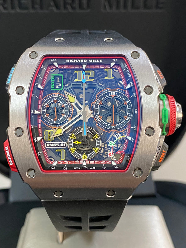 Richard Mille Split-Seconds Chronograph Titanium - 2023 - Skeleton Arabic Dial - Rubber Bracelet - RM65-01 *COMPLETE SET*