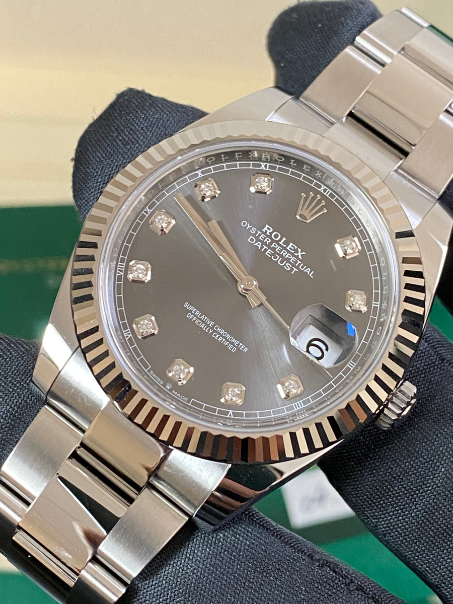 Rolex Steel and White Gold Datejust 41 - 2024 - Fluted Bezel - Rhodium Diamond Dial - Oyster Bracelet - 126334 *FULL SET*