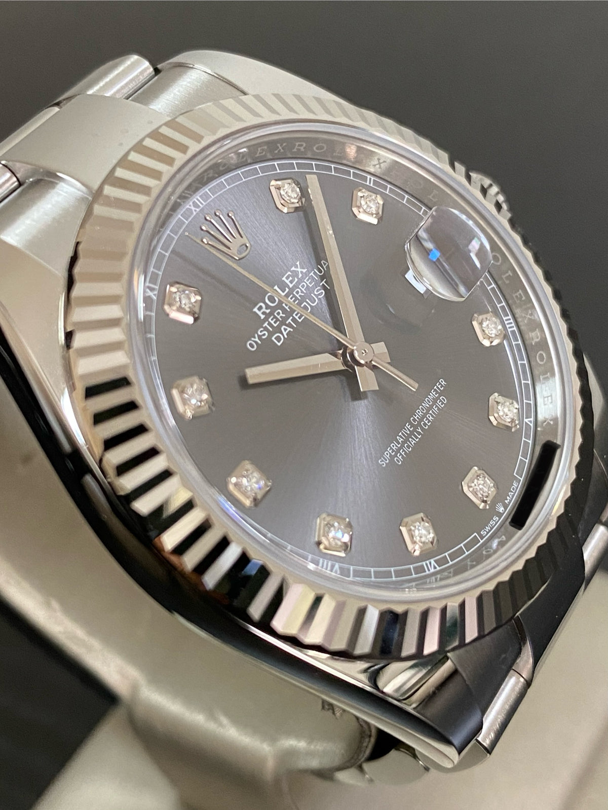 Rolex Steel and White Gold Datejust 41 - 2024 - Fluted Bezel - Rhodium Diamond Dial - Oyster Bracelet - 126334 *FULL SET*