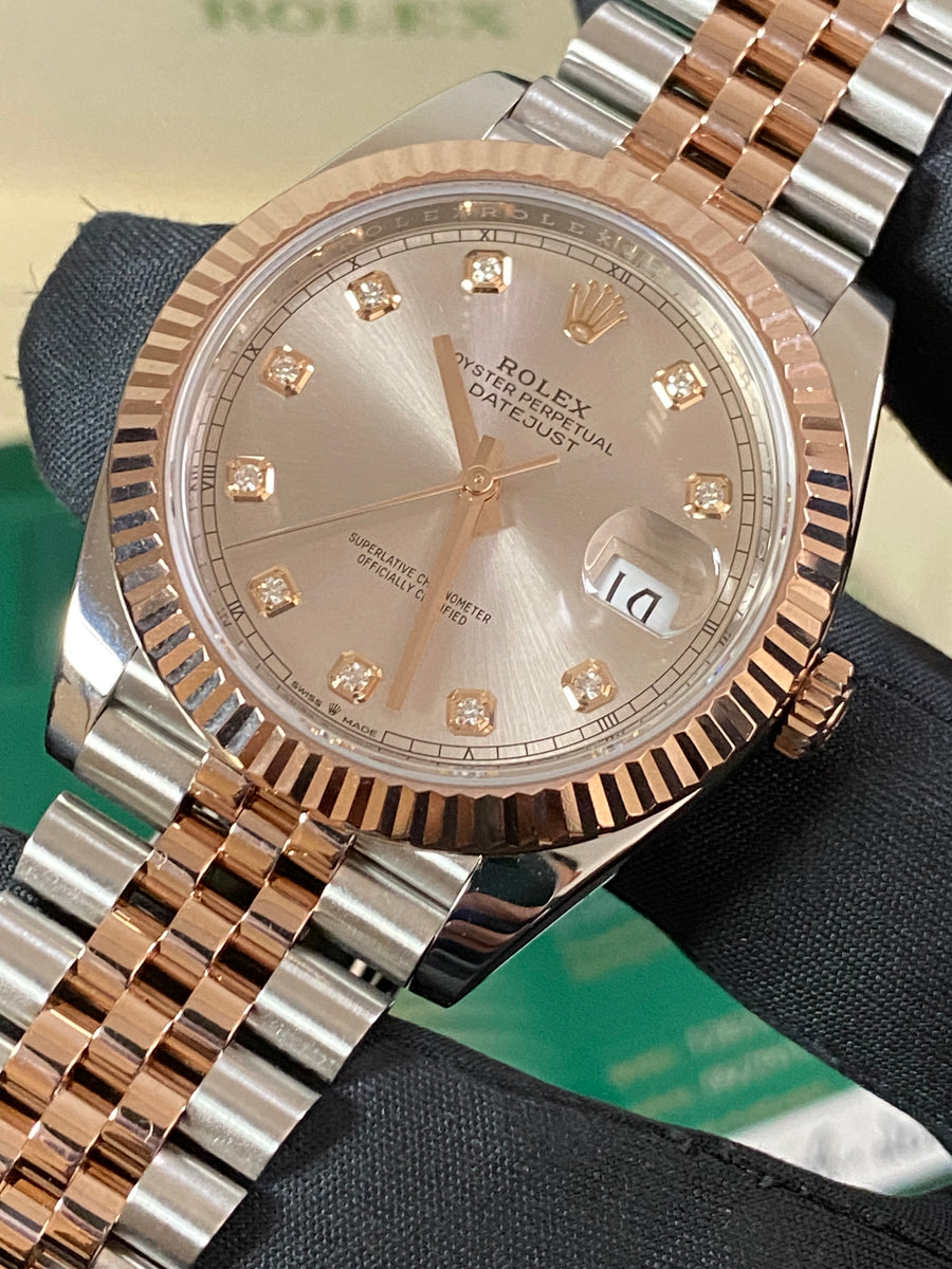 Rolex Steel and Everose Gold Datejust 41 - 2020 - Fluted Bezel - Sundust Diamond Dial - Jubilee Bracelet - 126331 *FULL SET*