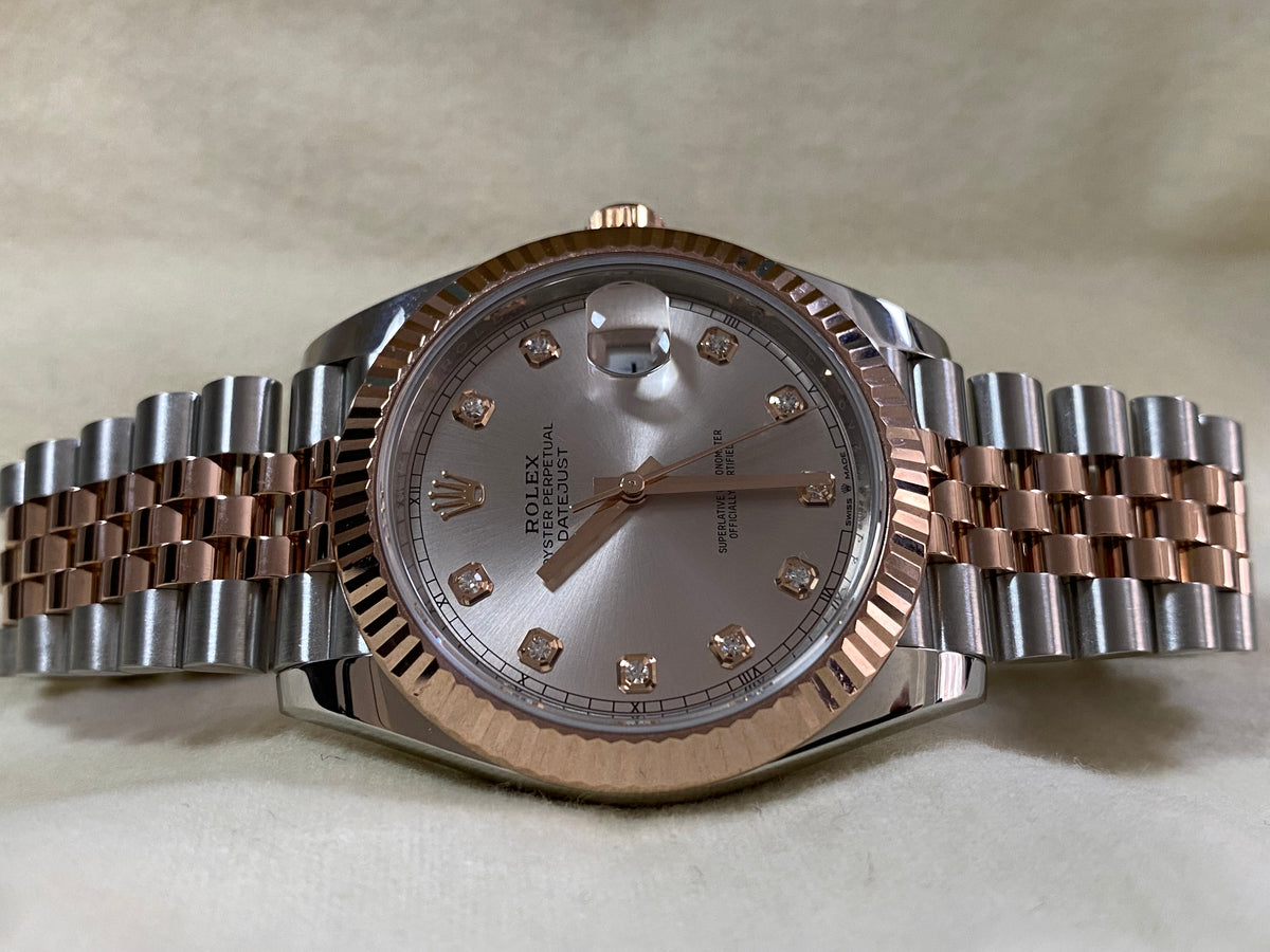 Rolex Steel and Everose Gold Datejust 41 - 2020 - Fluted Bezel - Sundust Diamond Dial - Jubilee Bracelet - 126331 *FULL SET*