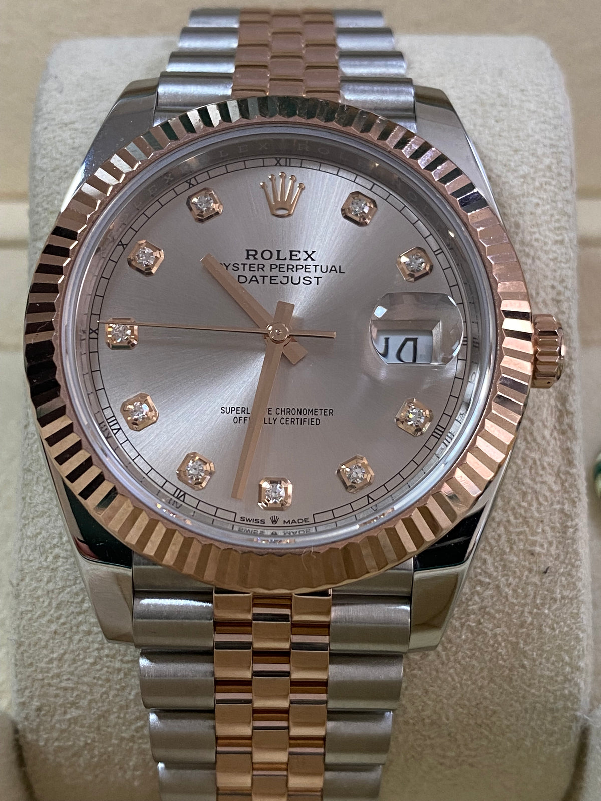 Rolex Steel and Everose Gold Datejust 41 - 2020 - Fluted Bezel - Sundust Diamond Dial - Jubilee Bracelet - 126331 *FULL SET*