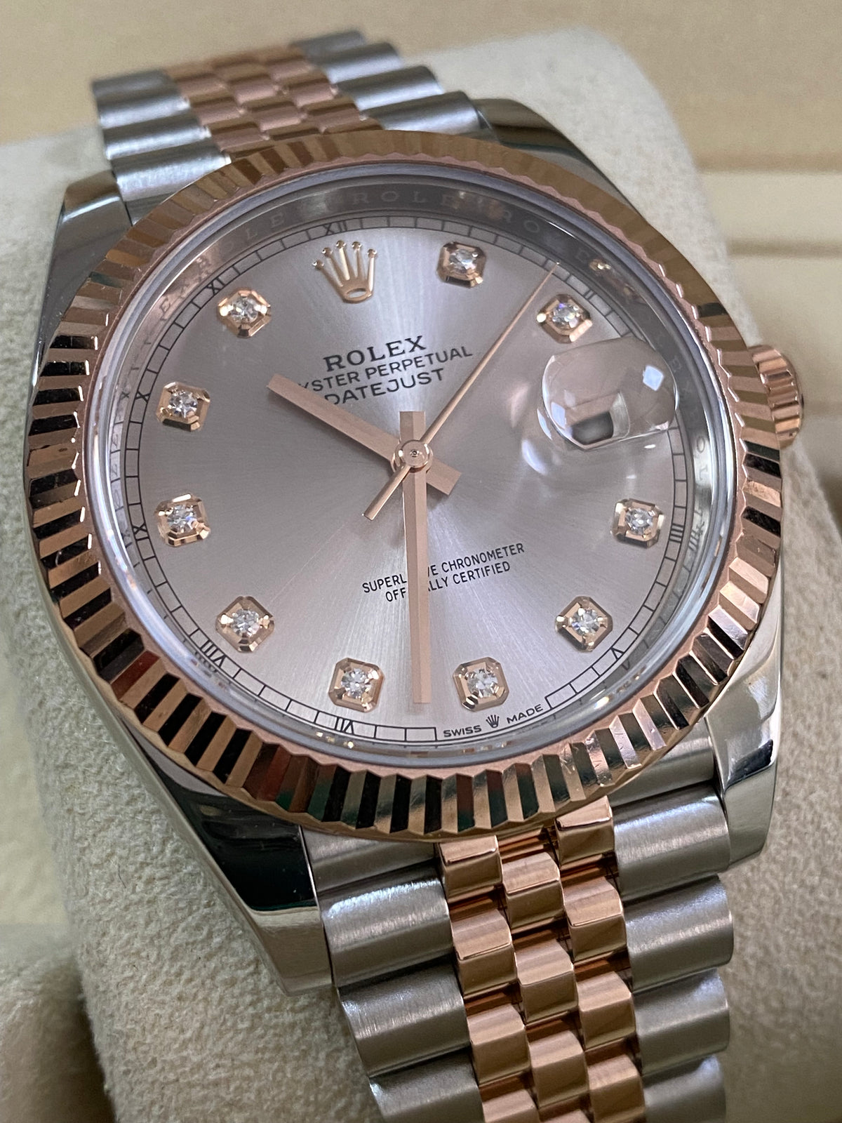 Rolex Steel and Everose Gold Datejust 41 - 2020 - Fluted Bezel - Sundust Diamond Dial - Jubilee Bracelet - 126331 *FULL SET*