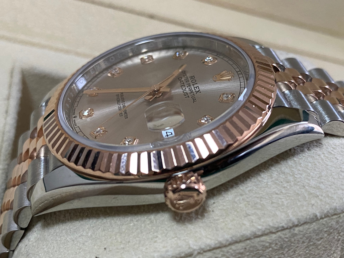 Rolex Steel and Everose Gold Datejust 41 - 2020 - Fluted Bezel - Sundust Diamond Dial - Jubilee Bracelet - 126331 *FULL SET*