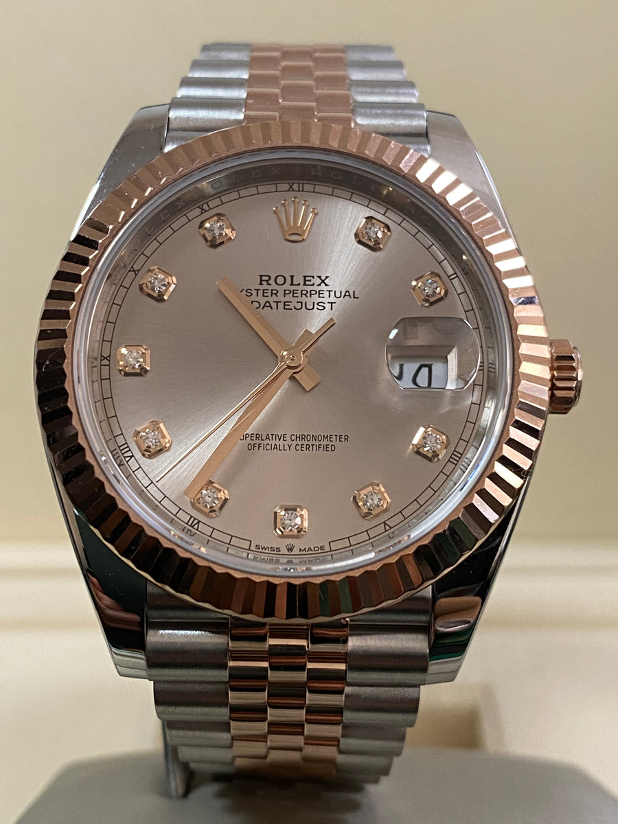 Rolex Steel and Everose Gold Datejust 41 - 2020 - Fluted Bezel - Sundust Diamond Dial - Jubilee Bracelet - 126331 *FULL SET*