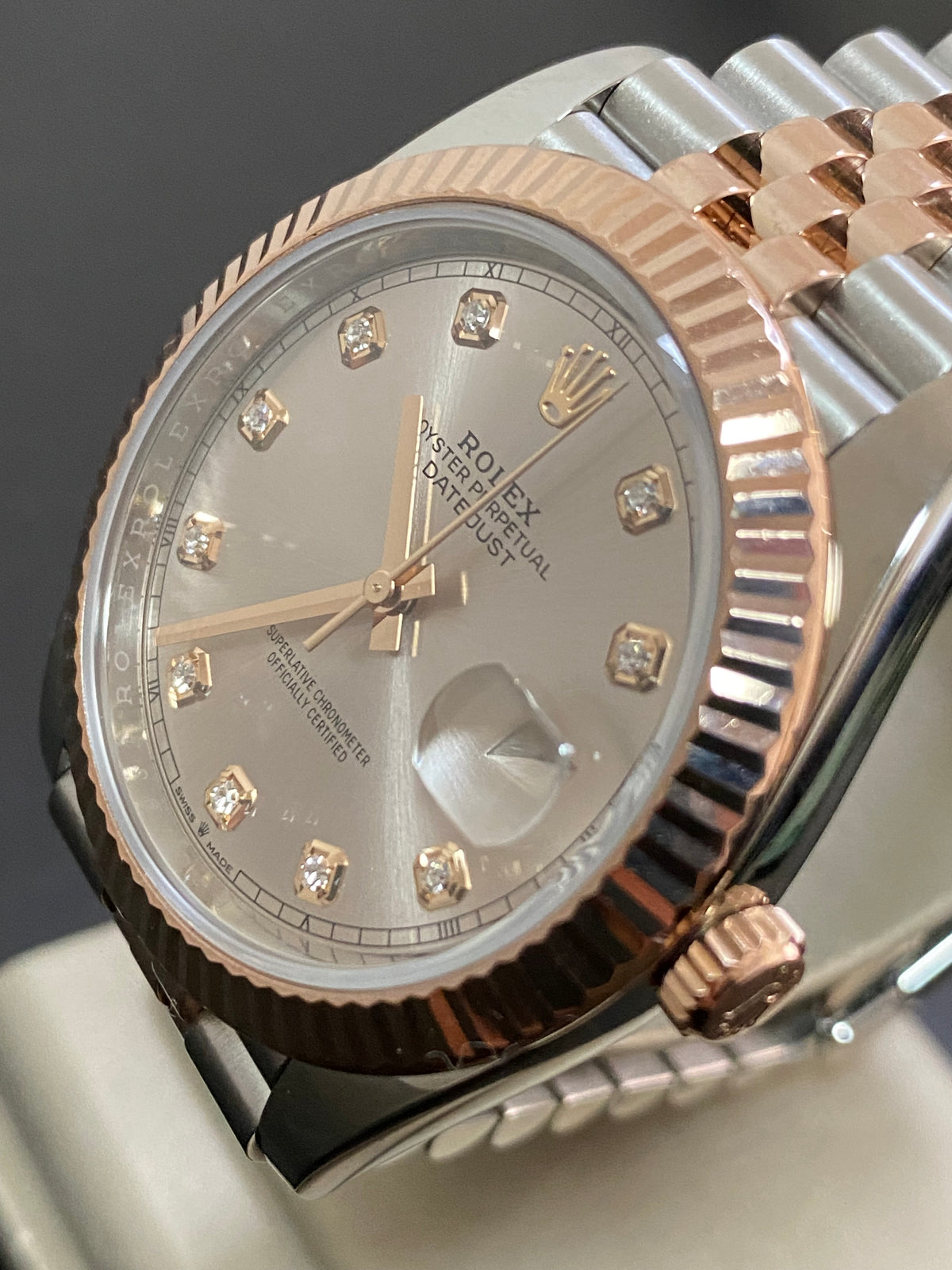 Rolex Steel and Everose Gold Datejust 41 - 2020 - Fluted Bezel - Sundust Diamond Dial - Jubilee Bracelet - 126331 *FULL SET*