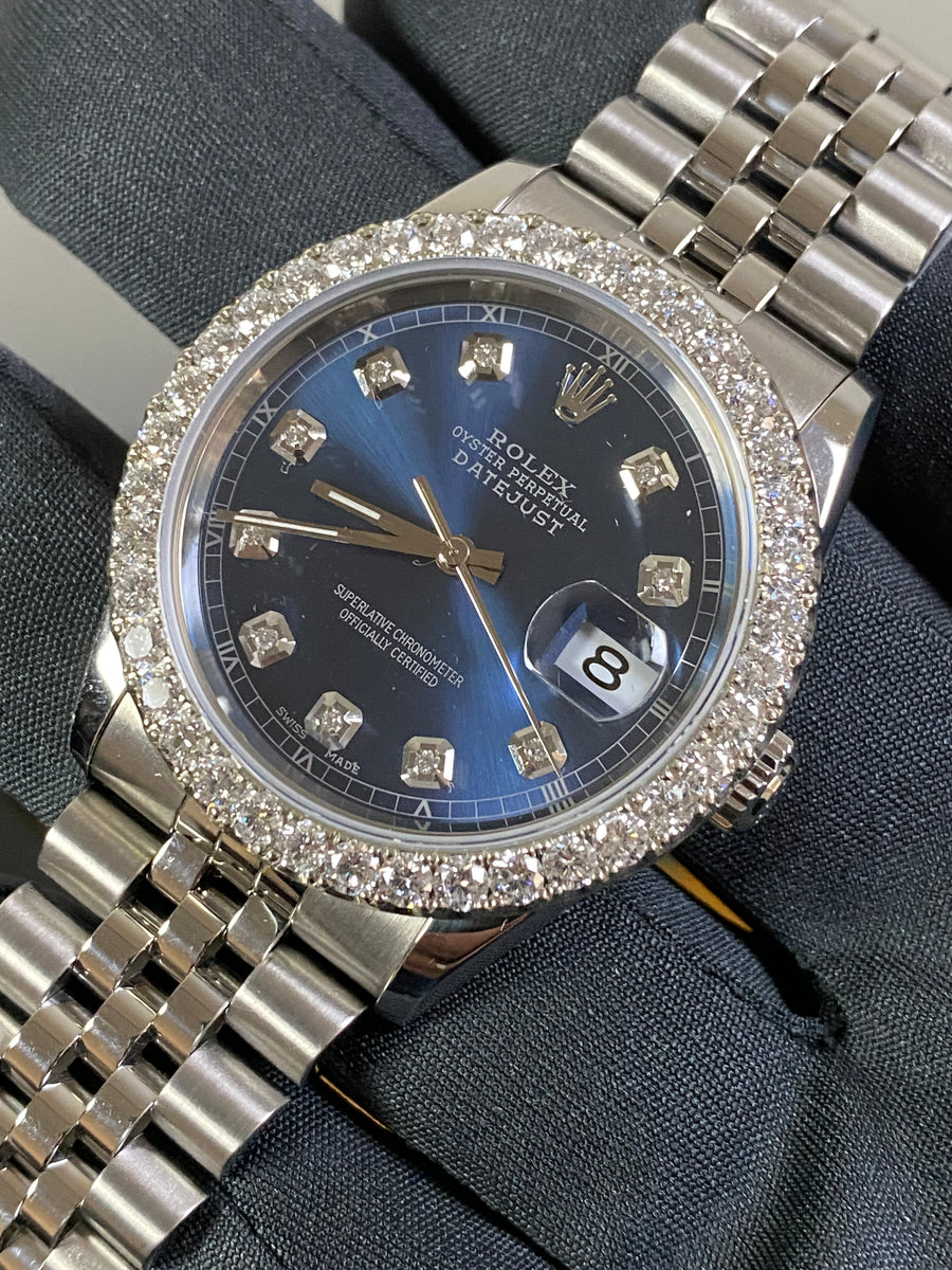 Rolex Steel Datejust 36 - W Serial - Diamond Bezel - Blue Diamond Dial - Jubilee Bracelet - 16234