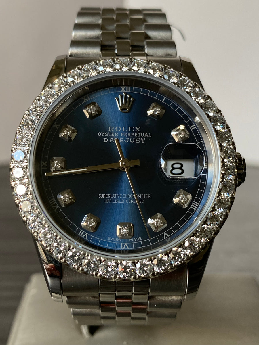 Rolex Steel Datejust 36 - W Serial - Diamond Bezel - Blue Diamond Dial - Jubilee Bracelet - 16234