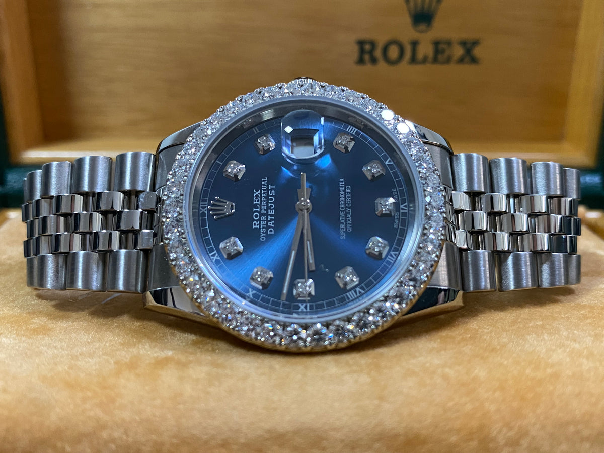 Rolex Steel Datejust 36 - W Serial - Diamond Bezel - Blue Diamond Dial - Jubilee Bracelet - 16234