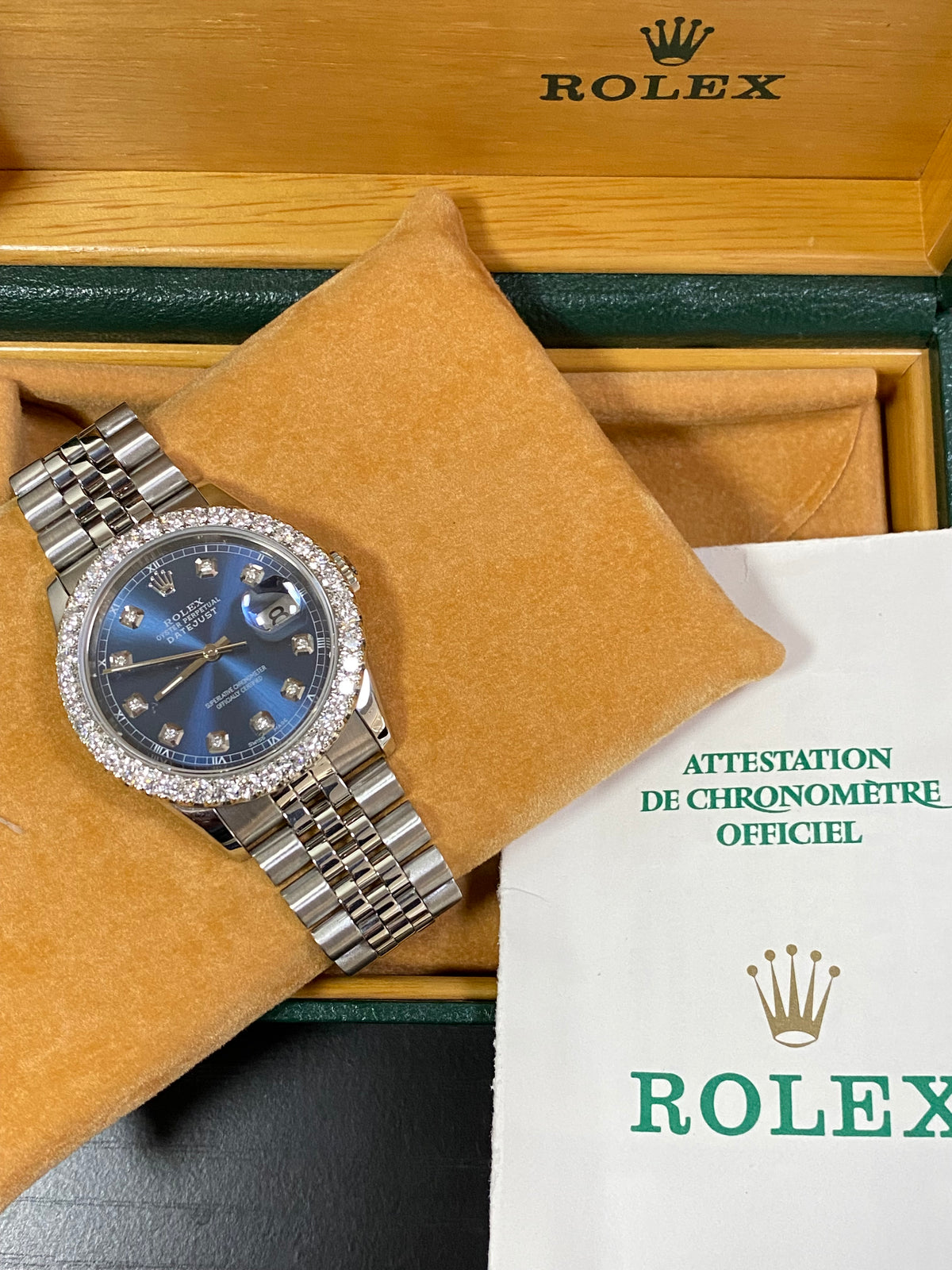 Rolex Steel Datejust 36 - W Serial - Diamond Bezel - Blue Diamond Dial - Jubilee Bracelet - 16234