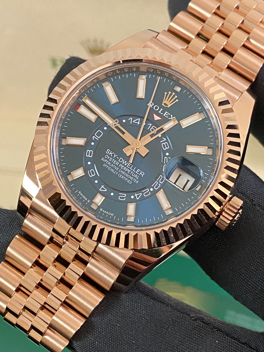 Rolex Everose Gold Sky-Dweller - 2024 - Blue Index Dial - Jubilee Bracelet - 336935 *FULL SET*