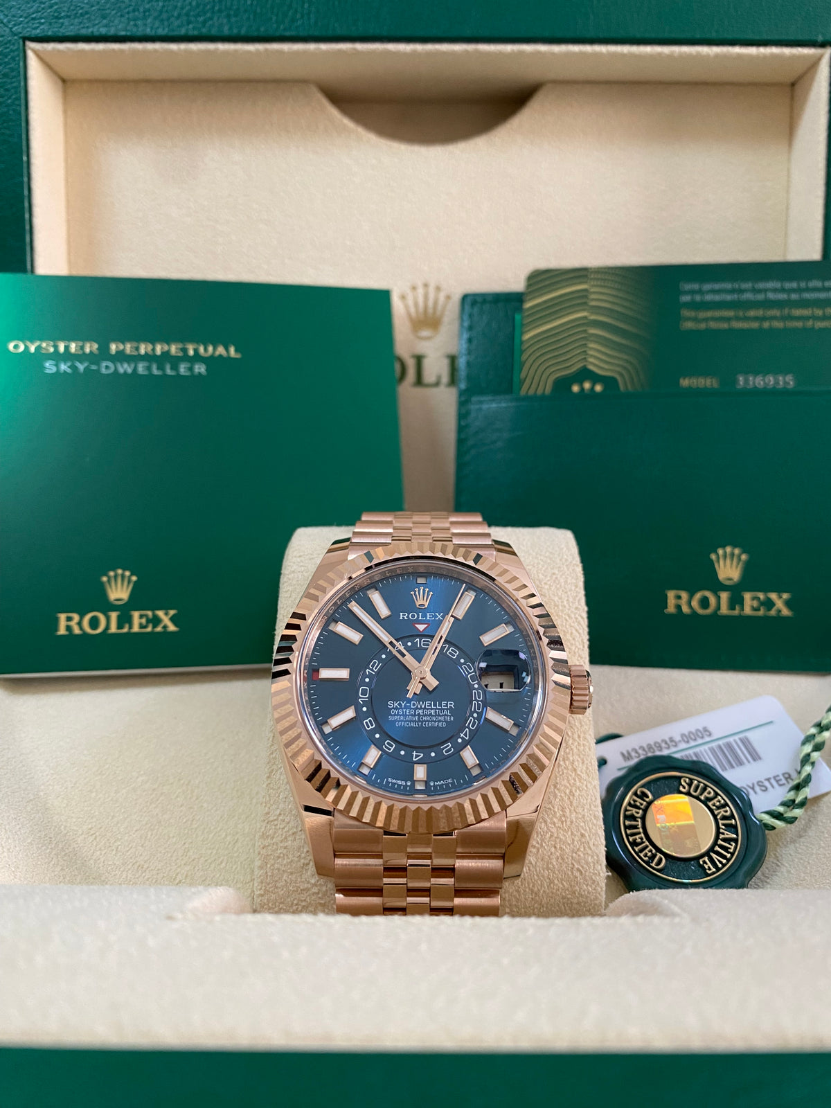 Rolex Everose Gold Sky-Dweller - 2024 - Blue Index Dial - Jubilee Bracelet - 336935 *FULL SET*