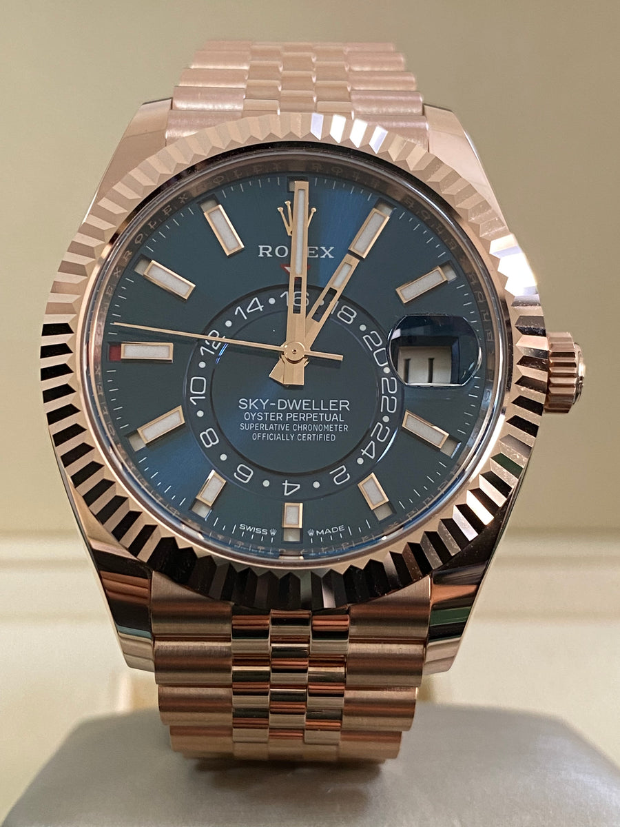 Rolex Everose Gold Sky-Dweller - 2024 - Blue Index Dial - Jubilee Bracelet - 336935 *FULL SET*