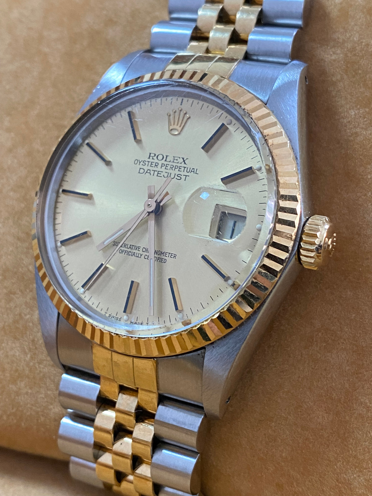 Rolex Steel and Yellow Gold Datejust 36 - R serial - Fluted Bezel - Champagne Index Dial - Jubilee Bracelet - 16013