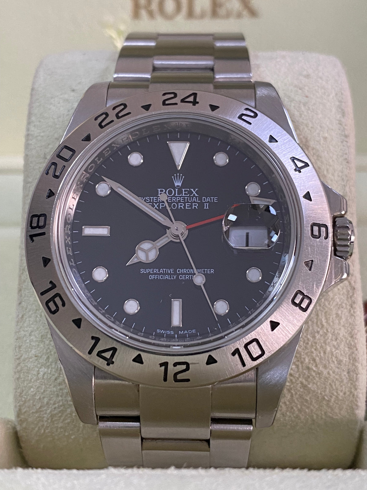 Rolex Steel Oyster Perpetual Explorer II - V serial - Black Dial - Mercedes Hand - 3186 Movement - 16570 *FULL SET*