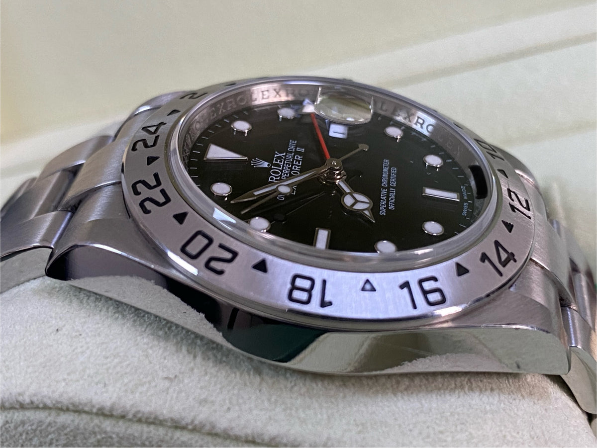 Rolex Steel Oyster Perpetual Explorer II - V serial - Black Dial - Mercedes Hand - 3186 Movement - 16570 *FULL SET*