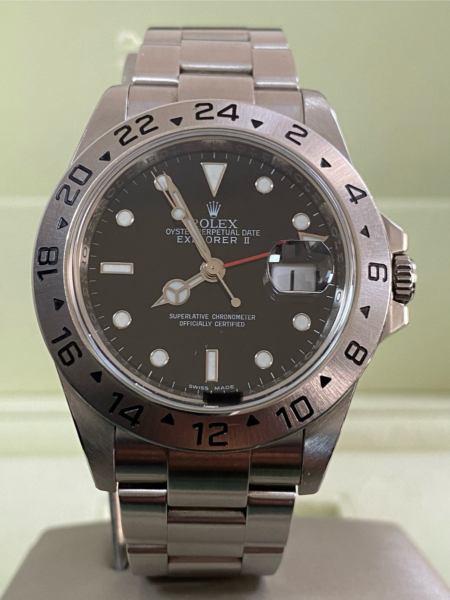 Rolex Steel Oyster Perpetual Explorer II - V serial - Black Dial - Mercedes Hand - 3186 Movement - 16570 *FULL SET*