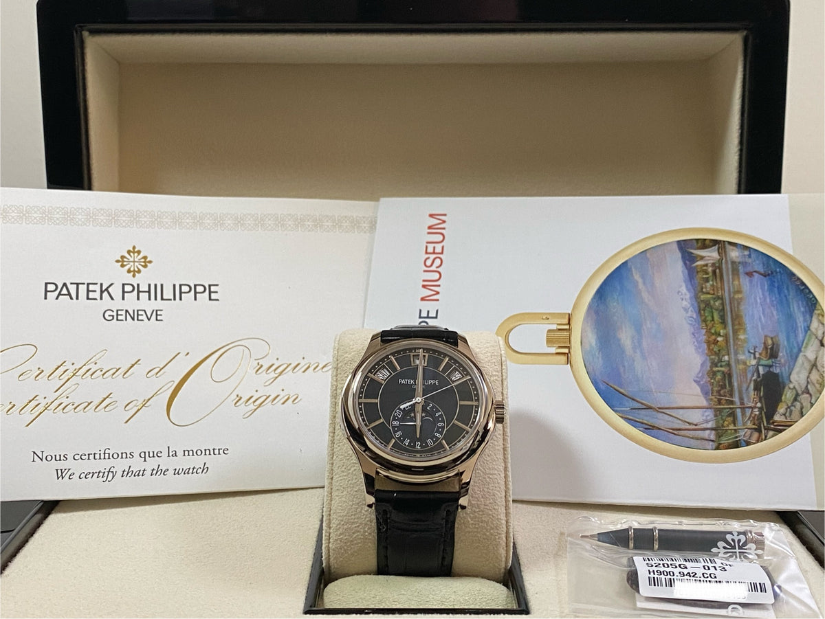 Patek Philippe Complications Annual Calendar "Moon Phases" - Blue Sunburst Dial - 5205G-013