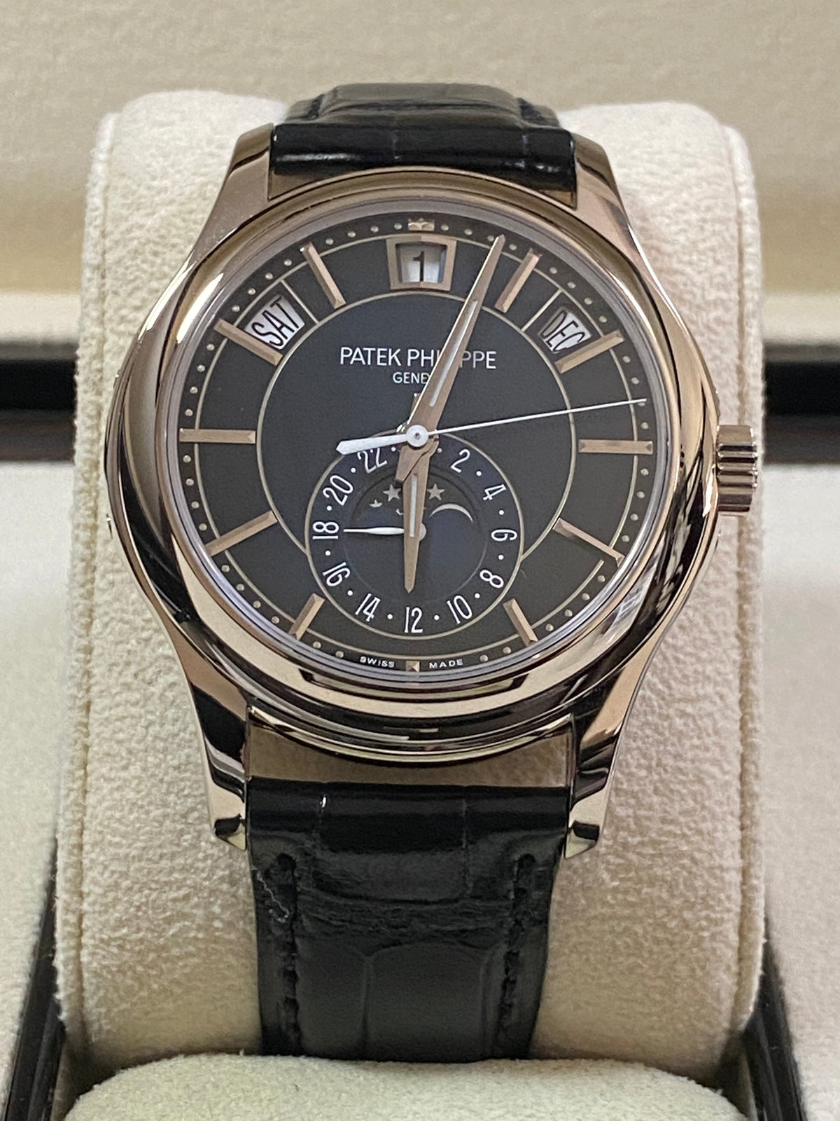 Patek Philippe Complications Annual Calendar "Moon Phases" - Blue Sunburst Dial - 5205G-013