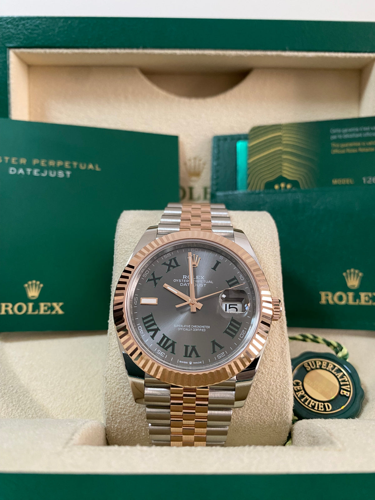 Rolex Steel and Everose Gold Datejust 41 - 2024 - Fluted Bezel - "Wimbledon" Dial - Jubilee Bracelet - 126331 *FULL SET*