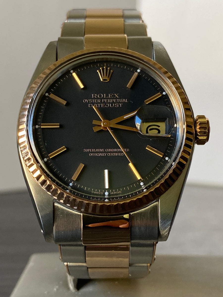 Rolex Steel and Everose Gold Datejust 36 - Fluted Bezel - Black Index Dial - Oyster Bracelet - 1601