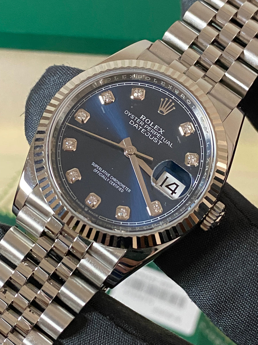 Rolex Steel Datejust 36 - 2024 - Fluted Bezel - Blue Diamond Dial - Jubilee Bracelet - 126234 *FULL SET*