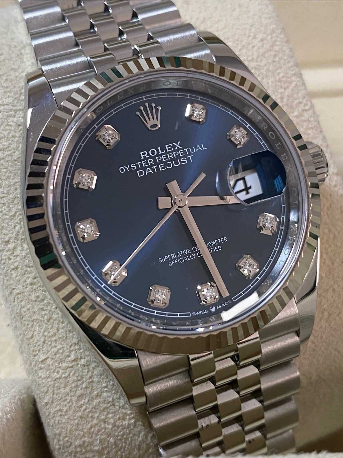 Rolex Steel Datejust 36 - 2024 - Fluted Bezel - Blue Diamond Dial - Jubilee Bracelet - 126234 *FULL SET*