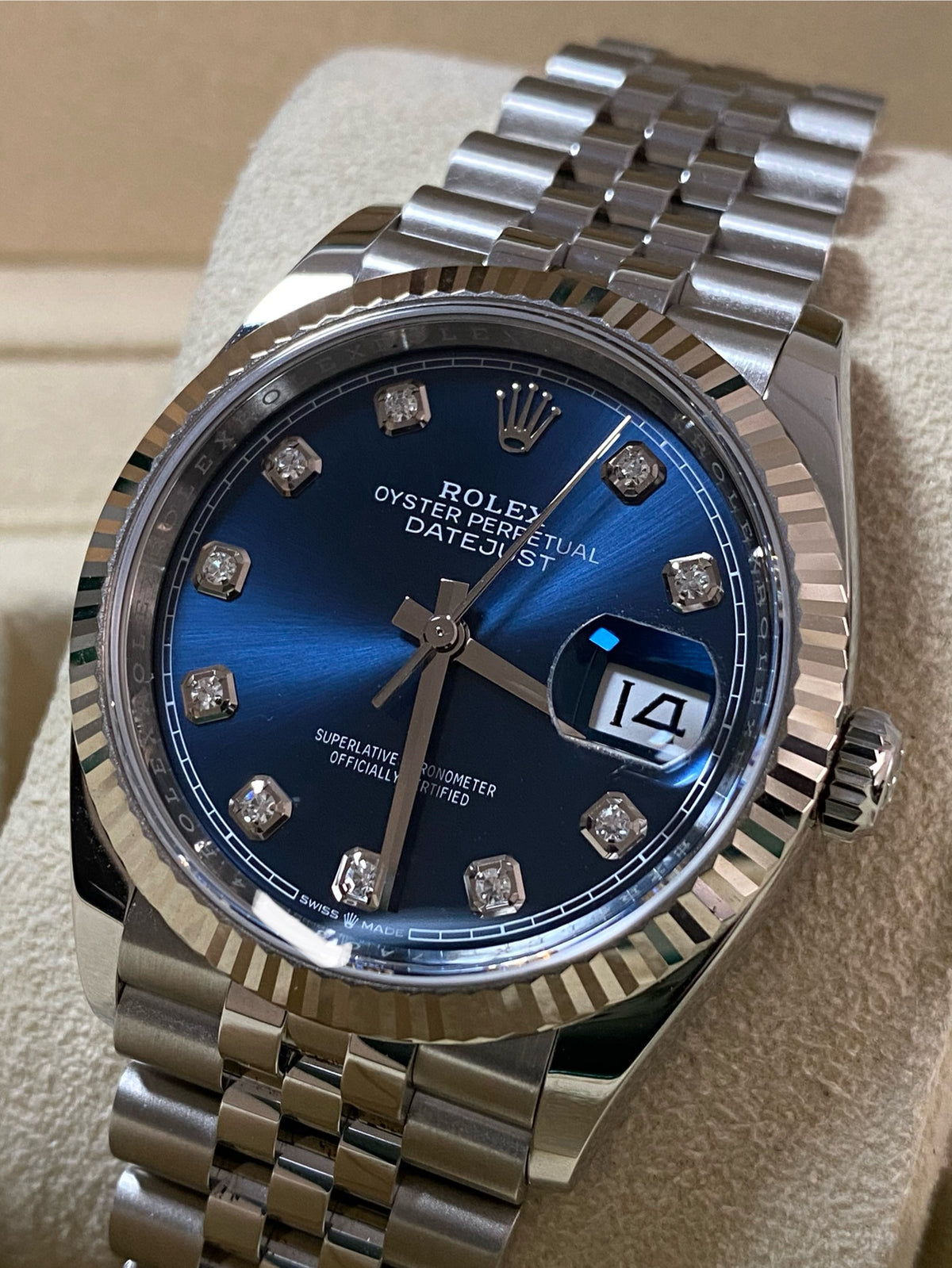 Rolex Steel Datejust 36 - 2024 - Fluted Bezel - Blue Diamond Dial - Jubilee Bracelet - 126234 *FULL SET*