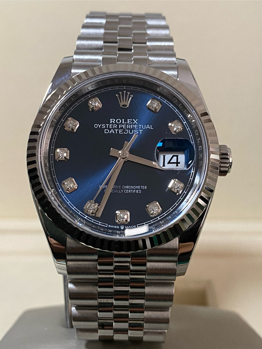 Rolex Steel Datejust 36 - 2024 - Fluted Bezel - Blue Diamond Dial - Jubilee Bracelet - 126234 *FULL SET*