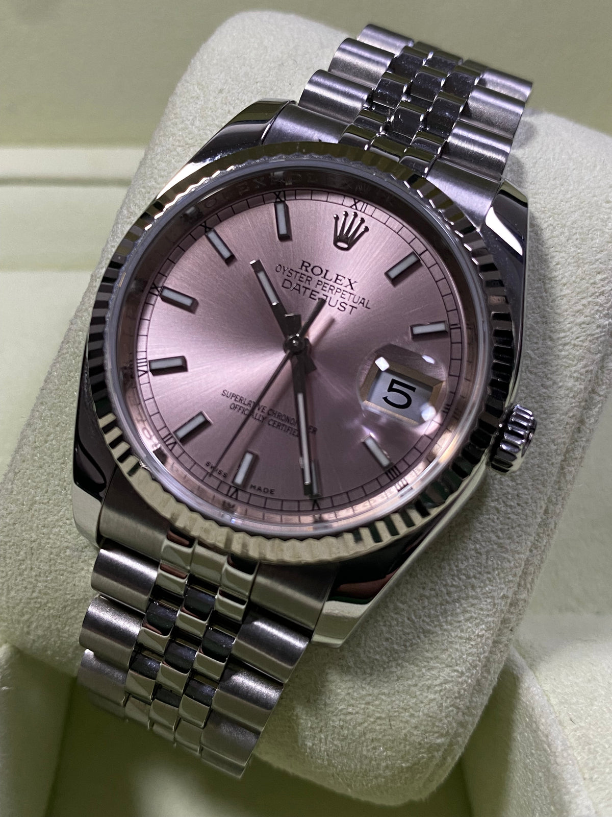 Rolex Steel Datejust 36 - Fluted Bezel - Pink Index Dial - Jubilee Bracelet - 116234