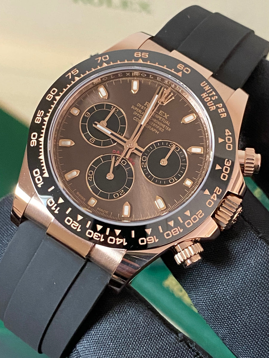 Rolex Everose Gold Cosmograph Daytona - 2023 - Chocolate Index Dial - Black Oysterflex Strap - 116515LN *FULL SET*