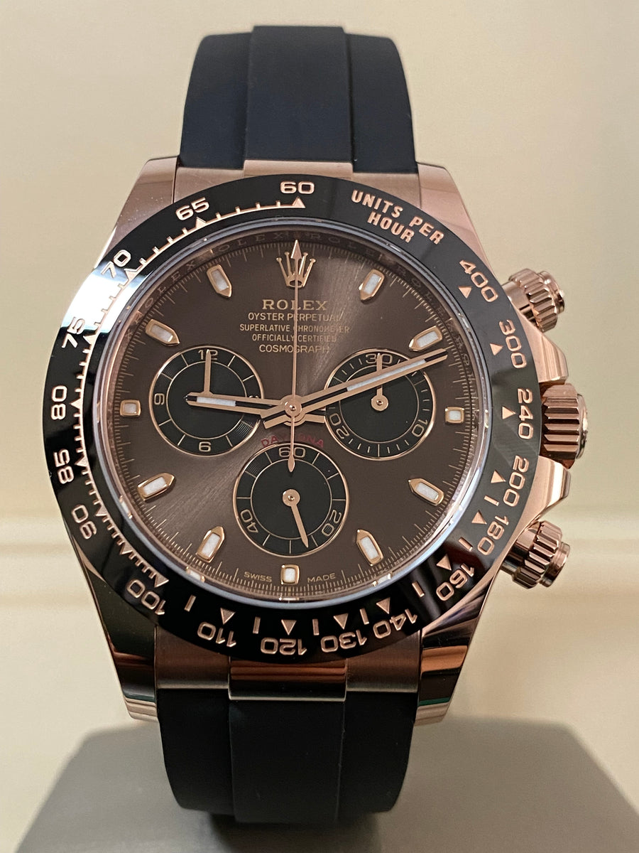 Rolex Everose Gold Cosmograph Daytona - 2023 - Chocolate Index Dial - Black Oysterflex Strap - 116515LN *FULL SET*