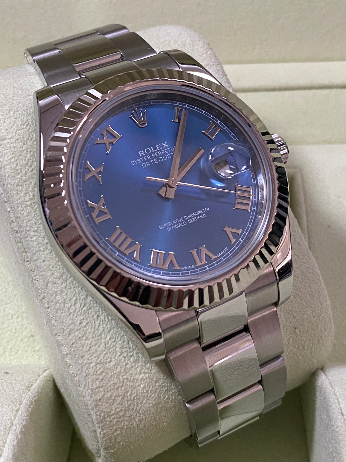 Rolex Steel Datejust II - 2012 - Fluted Bezel - Blue Roman Dial - Oyster Bracelet - 116334