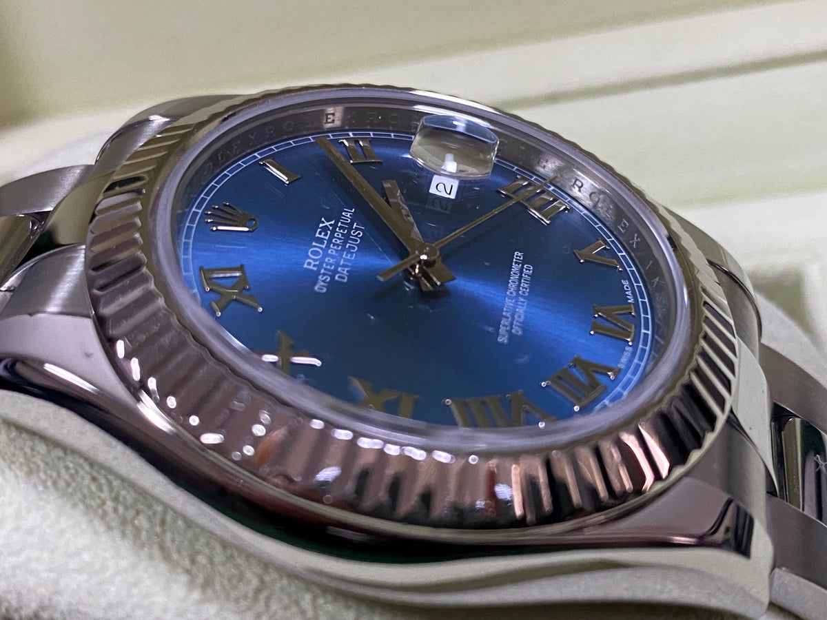 Rolex Steel Datejust II - 2012 - Fluted Bezel - Blue Roman Dial - Oyster Bracelet - 116334