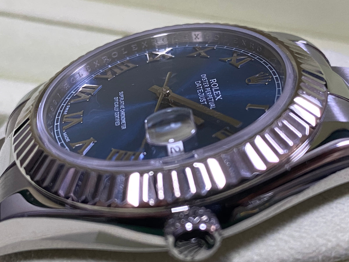 Rolex Steel Datejust II - 2012 - Fluted Bezel - Blue Roman Dial - Oyster Bracelet - 116334