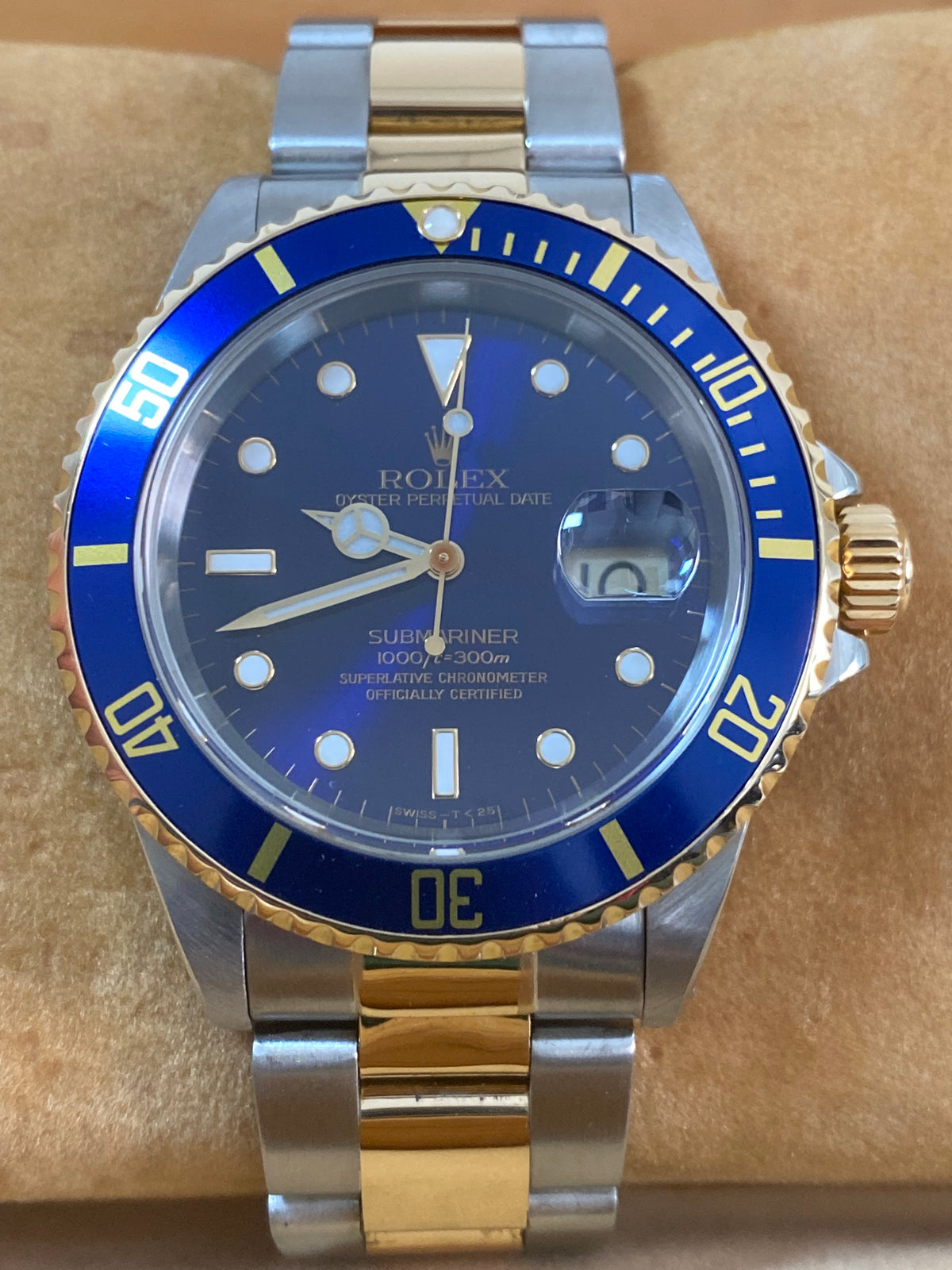 Rolex Yellow Gold and Steel Submariner Date - U serial - Pre Ceramic Blue Bezel - Blue Dial - 16613 *FULL SET*