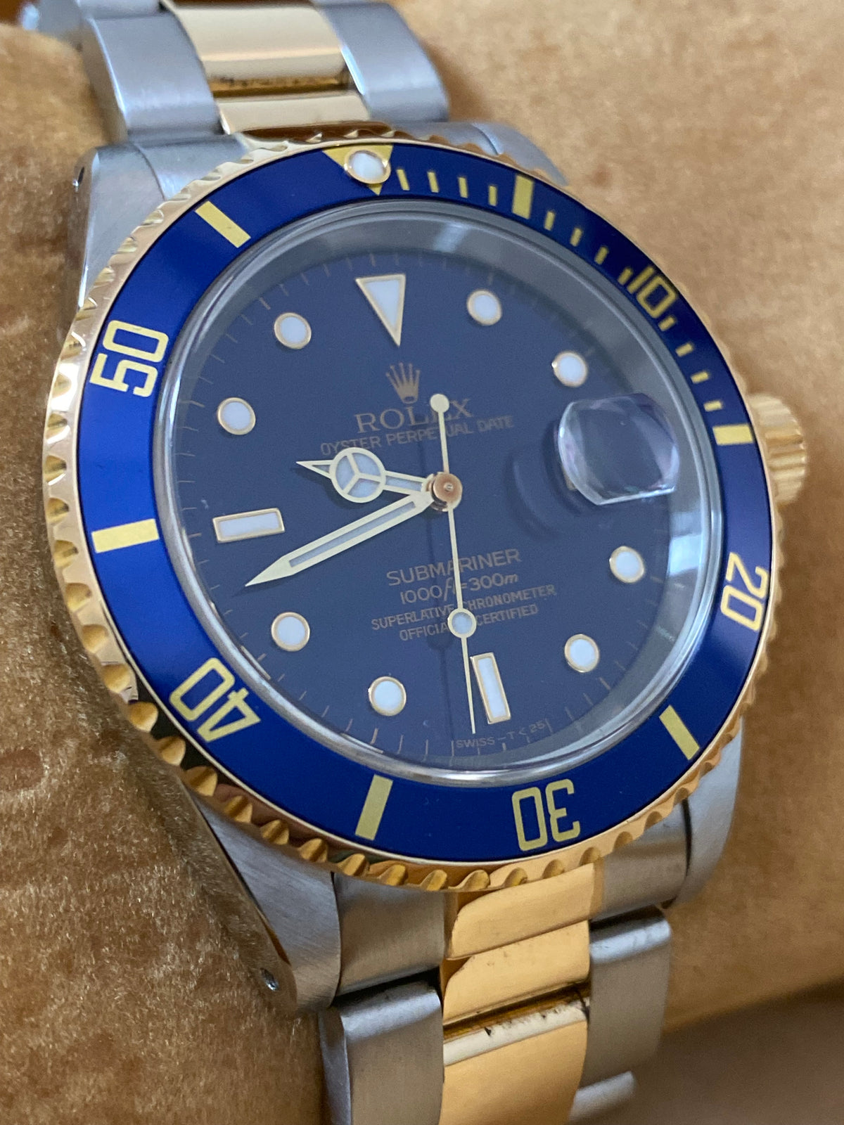 Rolex Yellow Gold and Steel Submariner Date - U serial - Pre Ceramic Blue Bezel - Blue Dial - 16613 *FULL SET*