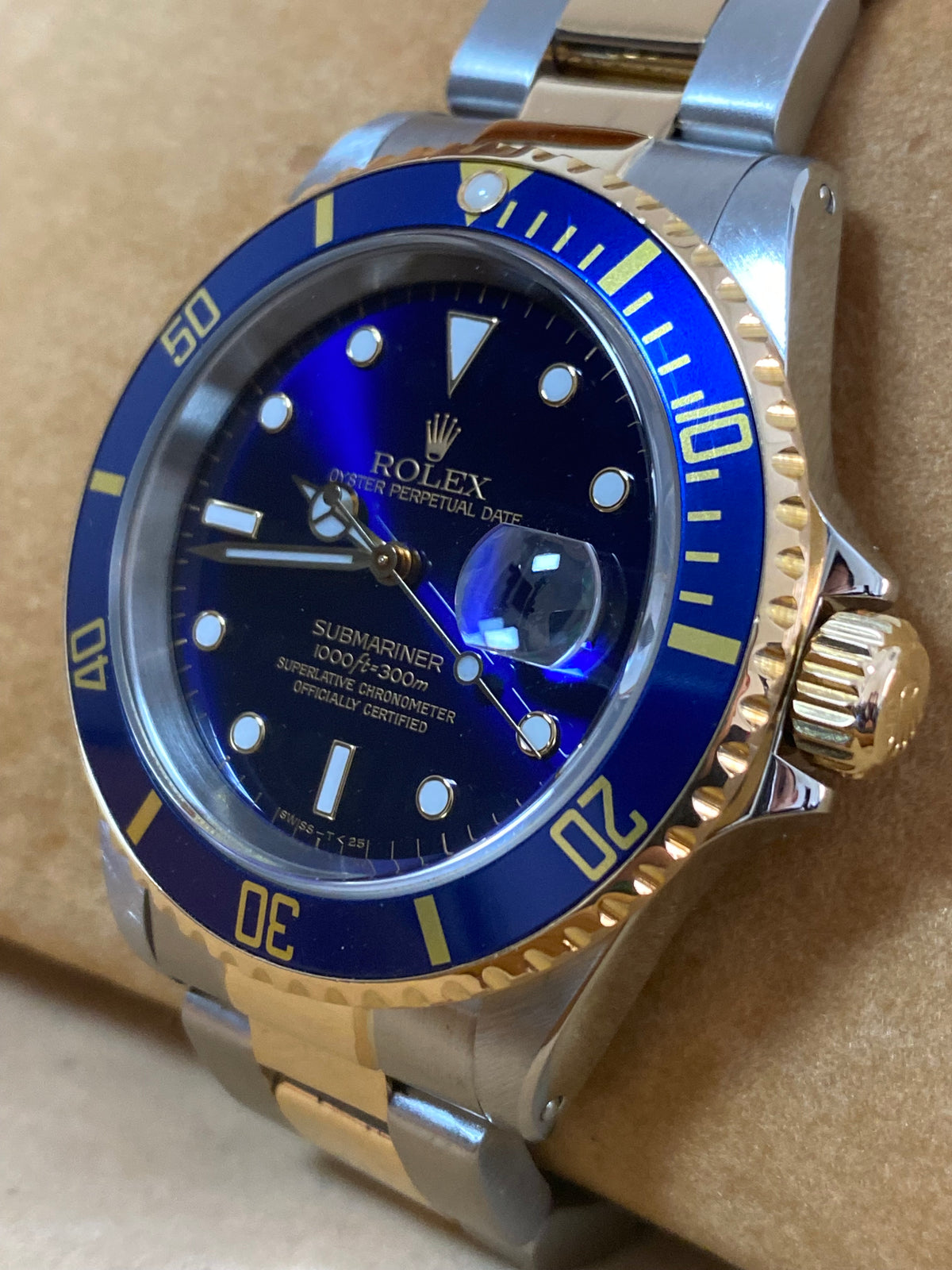 Rolex Yellow Gold and Steel Submariner Date - U serial - Pre Ceramic Blue Bezel - Blue Dial - 16613 *FULL SET*