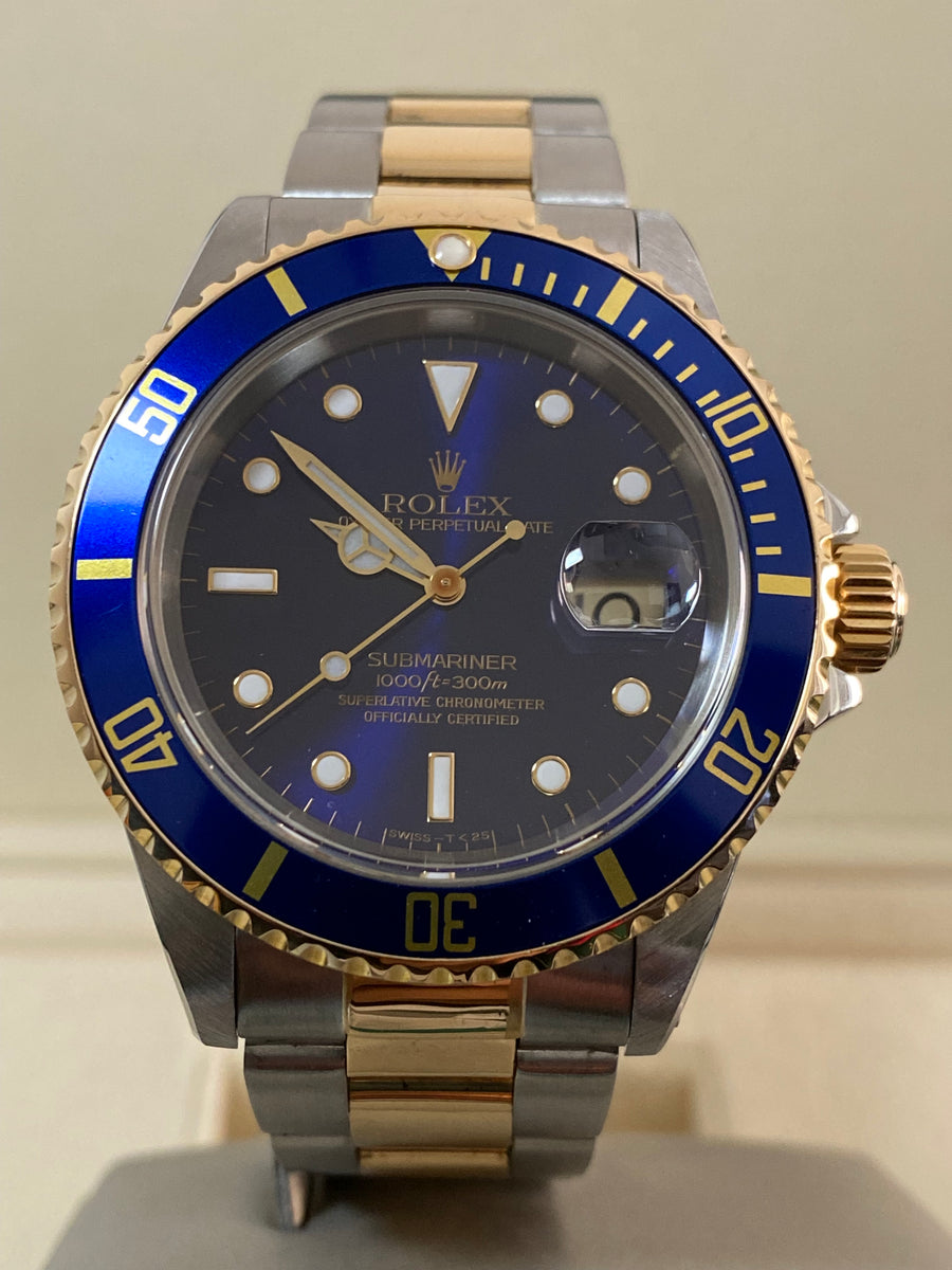 Rolex Yellow Gold and Steel Submariner Date - U serial - Pre Ceramic Blue Bezel - Blue Dial - 16613 *FULL SET*