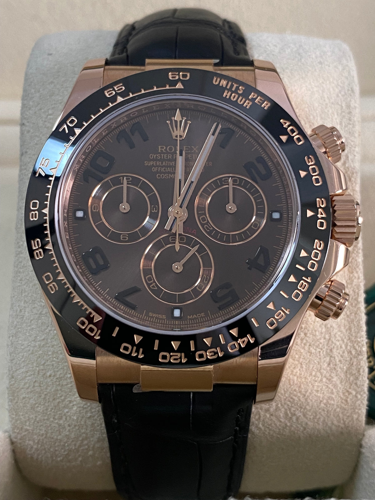 Rolex Everose Gold Cosmograph Daytona - 2015 - Chocolate Arabic Dial - Black Leather Strap - 116515LN *FULL SET*