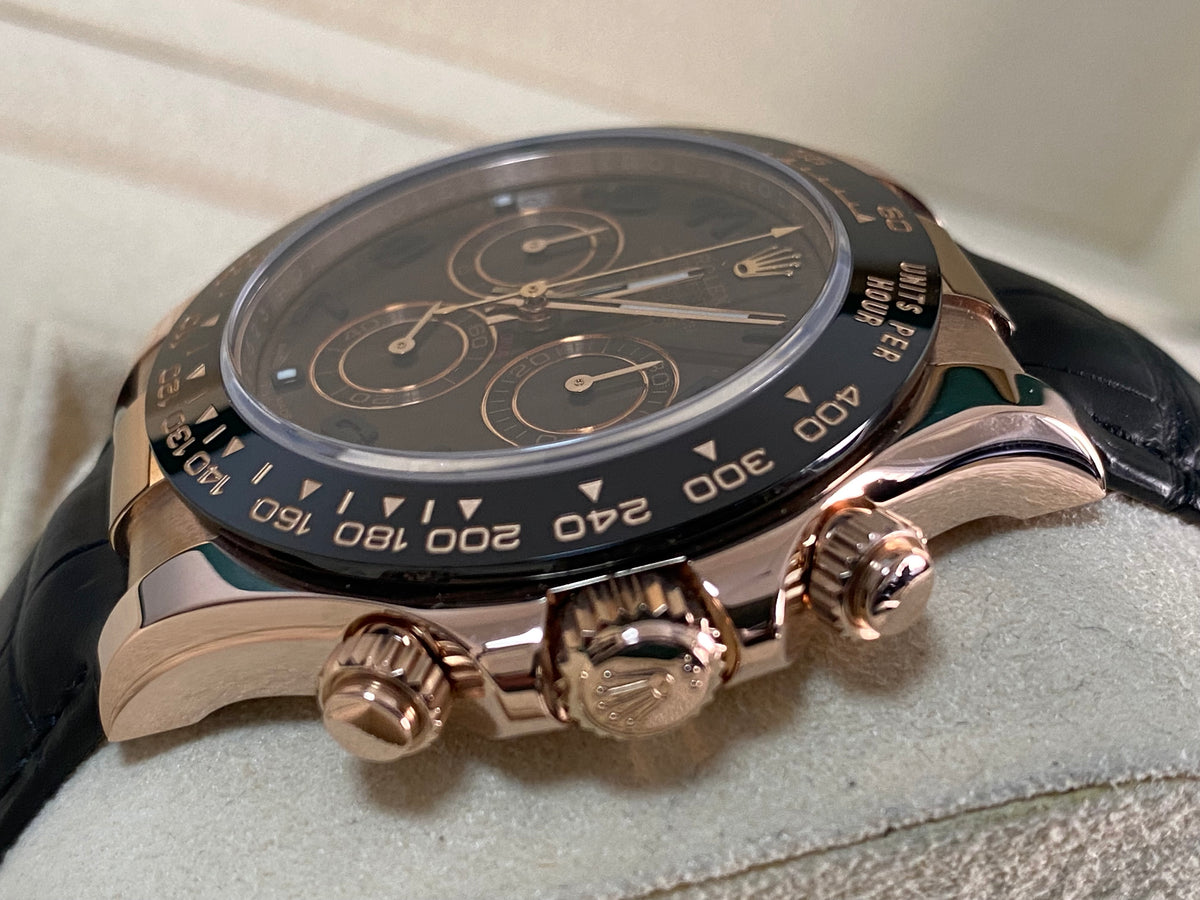 Rolex Everose Gold Cosmograph Daytona - 2015 - Chocolate Arabic Dial - Black Leather Strap - 116515LN *FULL SET*