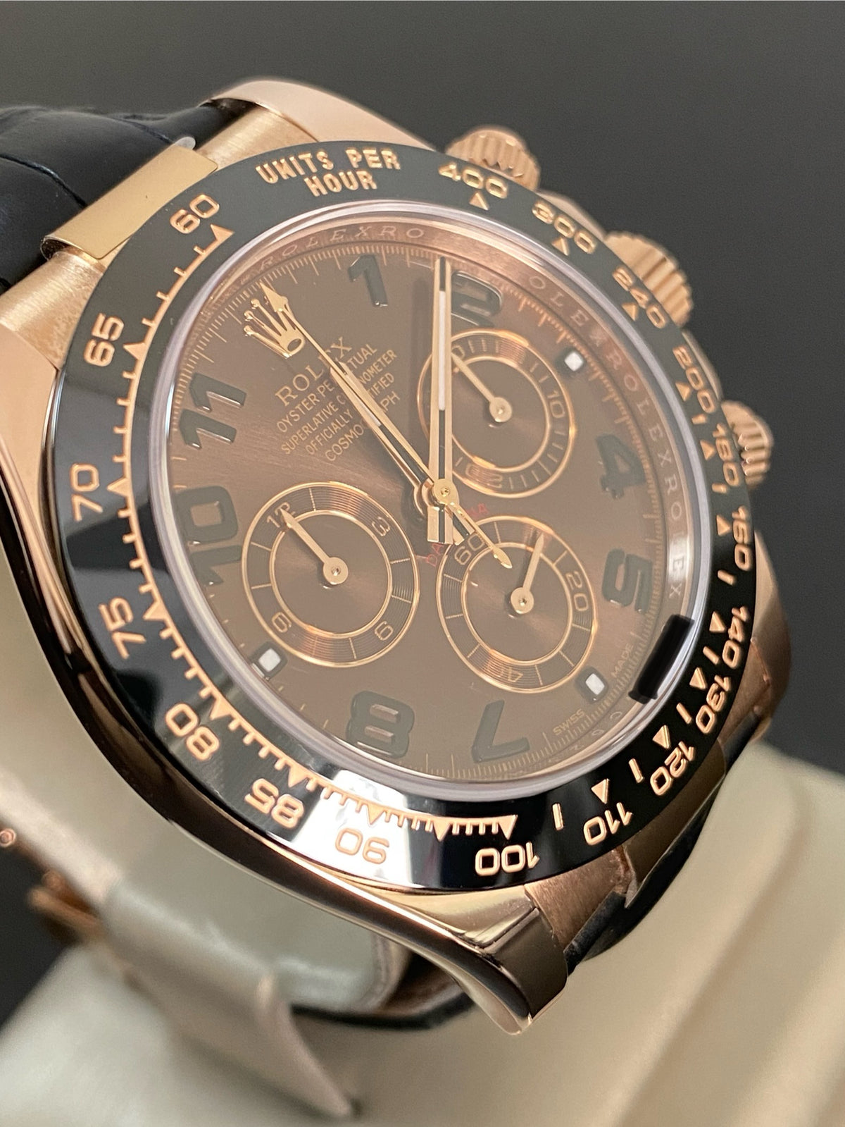 Rolex Everose Gold Cosmograph Daytona - 2015 - Chocolate Arabic Dial - Black Leather Strap - 116515LN *FULL SET*