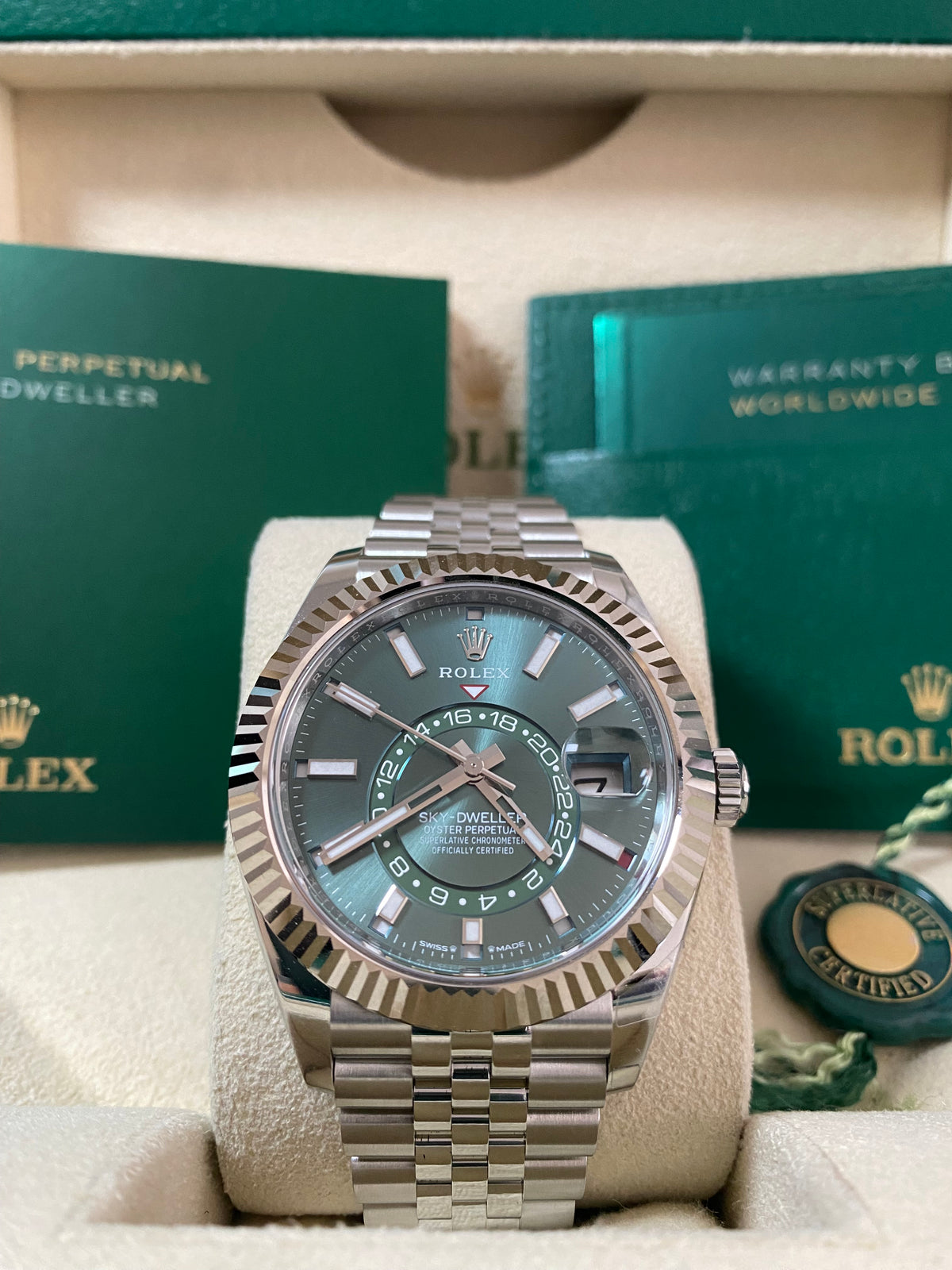 Rolex Steel Sky-Dweller - 2024 - Mint Green Dial - Jubilee Bracelet - 336934 *FULL SET*