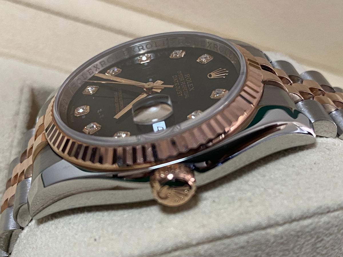 Rolex Steel and Everose Gold Datejust 36 - V serial - Fluted Bezel - Black Diamond Dial - Jubilee Bracelet - 116231