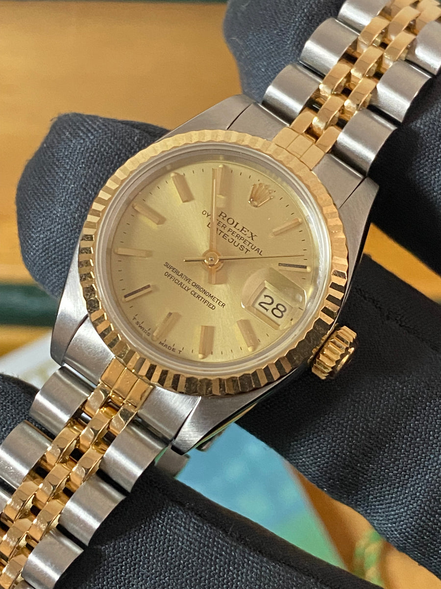 Rolex Steel and Yellow Gold Lady-Datejust - E serial - Fluted Bezel - Champagne Index Dial - Jubilee Bracelet - 69173